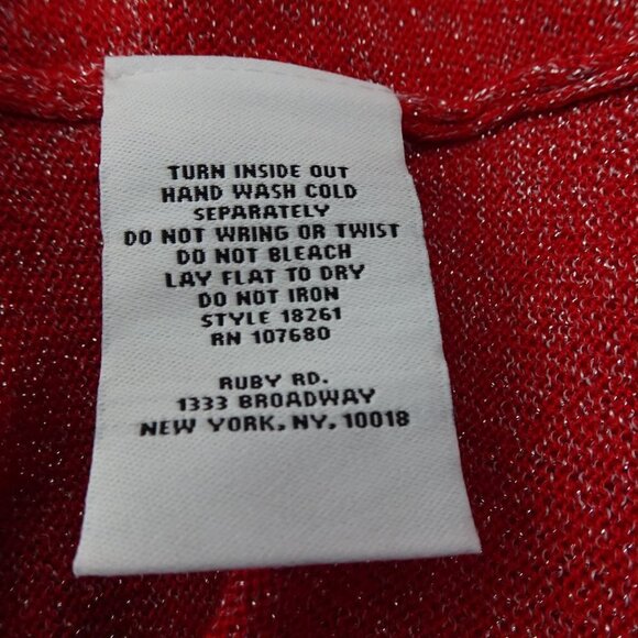 Ruby Rd Cardigan Sweater Women's Plus Size 1X Red Silver Sparkle Long Kimono - Picture 9 of 9